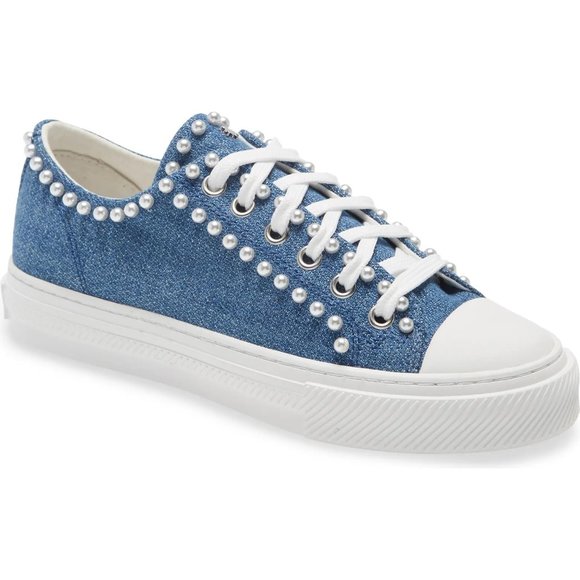 New STUART WEITZMAN Ollie Faux Pearl Studded Sneaker – Chic Street Style